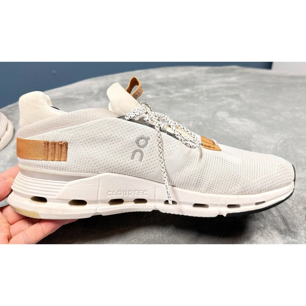 On Cloud Sneakers Mens 11.5 White Tan Cloudtec Running Shoes Lace Up